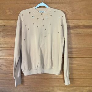 Helmut Lang distressed tan crewneck pullover sweatshirt